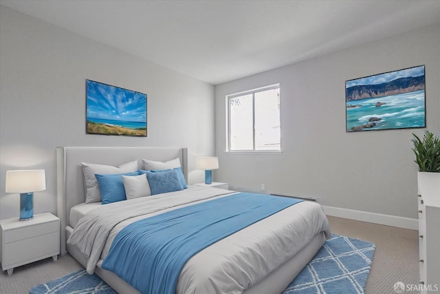 bedroom featuring light colored carpet