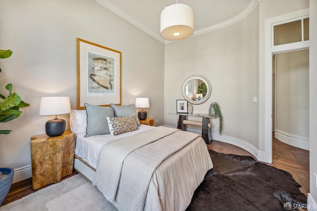 bedroom with ornamental molding