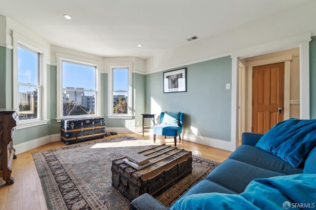 living room featuring light wood-type flooring