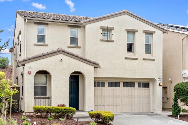 382 Crestview Cir, Daly City, CA 94015 - townhome / multi-family property with a tiled roof, a garage, driveway, and stucco siding