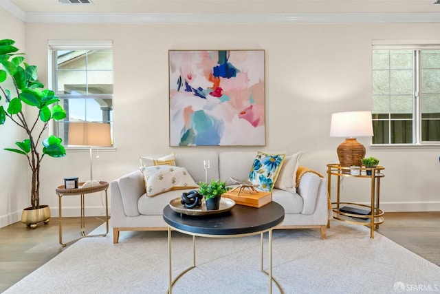 382 Crestview Cir, Daly City, CA 94015 - living area with ornamental molding and wood finished floors