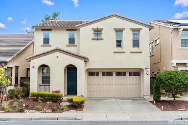 382 Crestview Cir, Daly City, CA 94015 - view of front facade with stucco siding, a tile roof, concrete driveway, and a garage