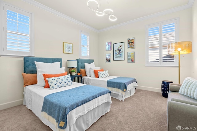 382 Crestview Cir, Daly City, CA 94015 - carpeted bedroom featuring a chandelier and crown molding