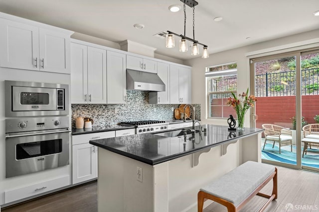 382 Crestview Cir, Daly City, CA 94015 - kitchen with stainless steel appliances, under cabinet range hood, dark countertops, healthy amount of natural light, and recessed lighting