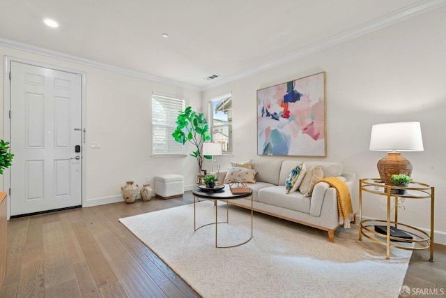 382 Crestview Cir, Daly City, CA 94015 - living area featuring crown molding, wood-type flooring, and recessed lighting