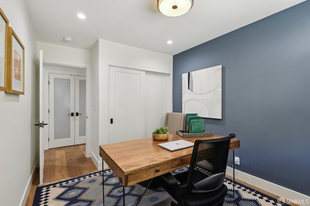 2031 Buena Vista Dr, Pinole, CA 94564 - home office featuring wood finished floors, french doors, baseboards, and recessed lighting