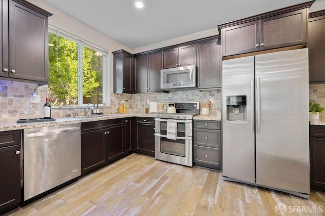 192 Montevina Way, Hayward, CA 94545 - kitchen featuring appliances with stainless steel finishes, a sink, backsplash, and dark brown cabinetry