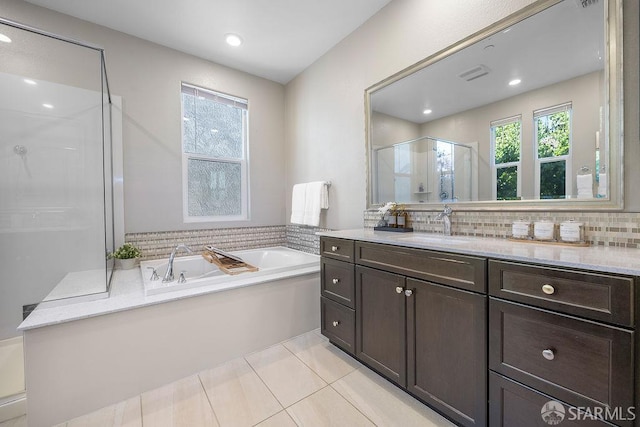 192 Montevina Way, Hayward, CA 94545 - bathroom featuring plenty of natural light, a stall shower, vanity, a garden tub, and recessed lighting
