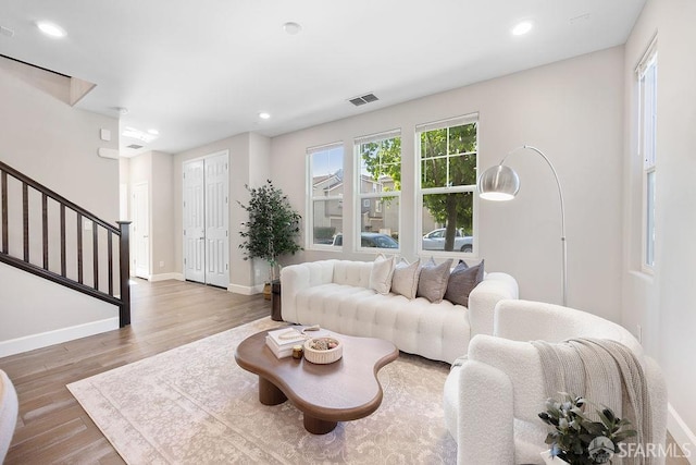 192 Montevina Way, Hayward, CA 94545 - living area featuring stairs, wood finished floors, baseboards, and recessed lighting