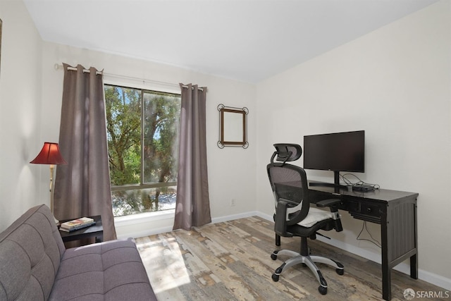 office area featuring light hardwood / wood-style flooring