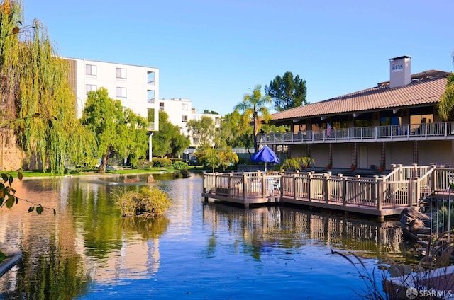 view of dock with a water view