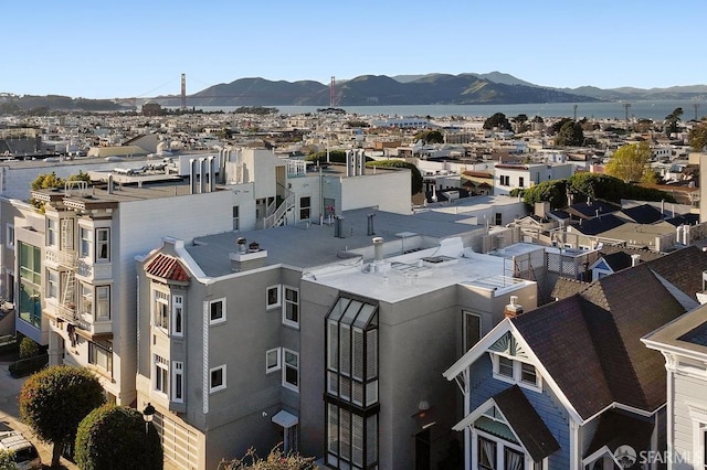 drone / aerial view featuring a mountain view