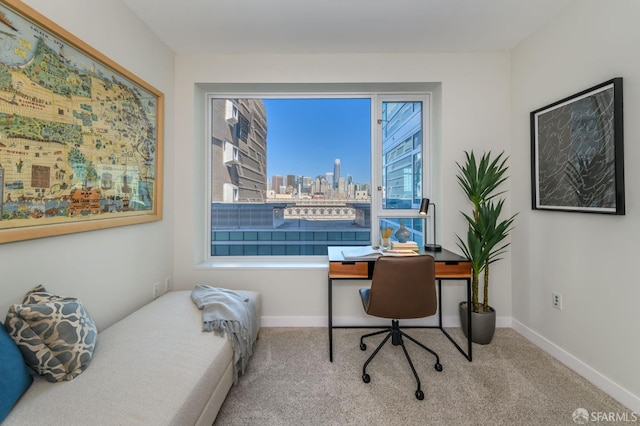 view of carpeted home office