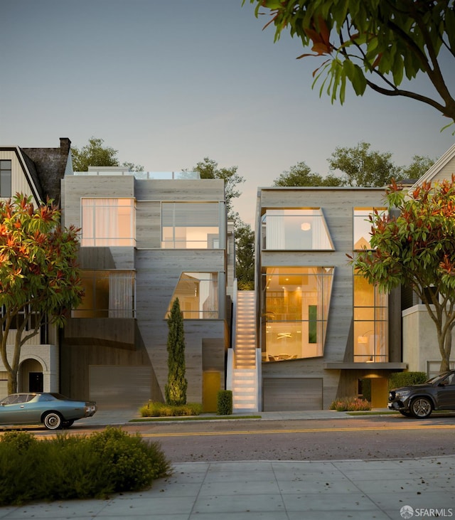 modern home featuring a garage