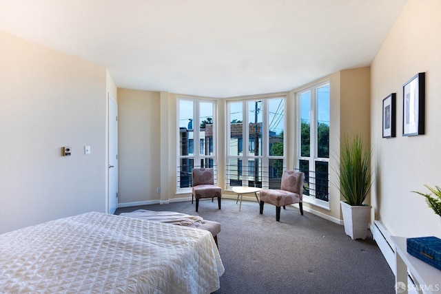 1360 9th Ave Unit 7, San Francisco, CA 94122 - bedroom with multiple windows, carpet floors, a baseboard radiator, and a wall of windows