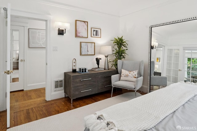 1205 Oak St Unit 2, San Francisco, CA 94117 - bedroom with ornamental molding, french doors, and dark wood-style floors
