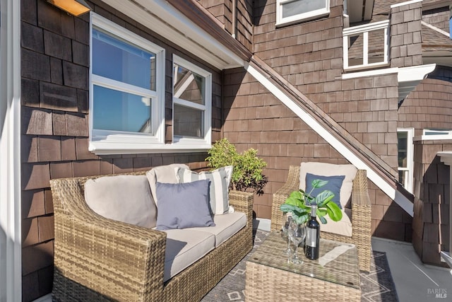 exterior space featuring an outdoor living space and a patio