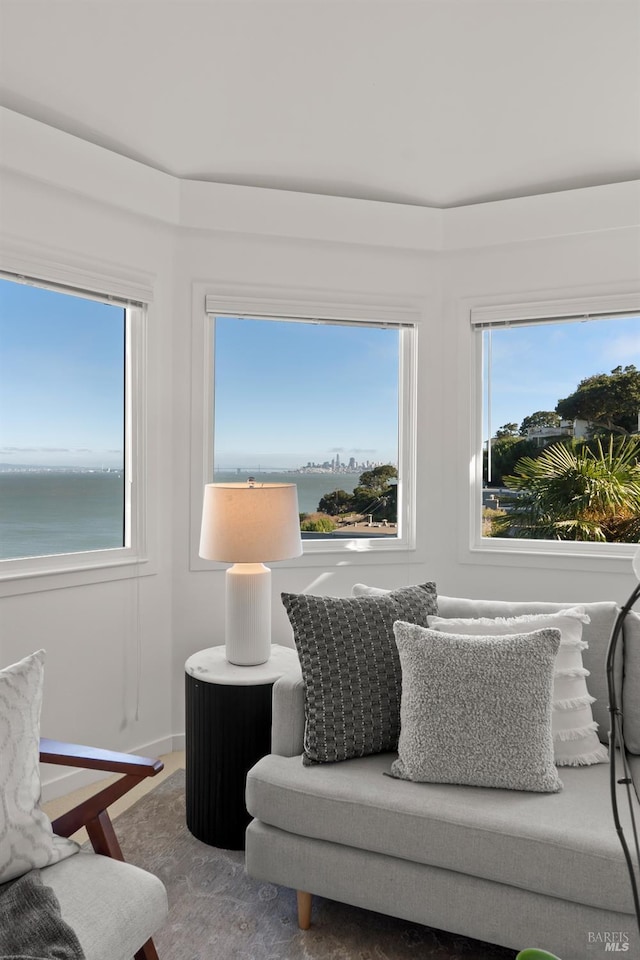 living room with a water view