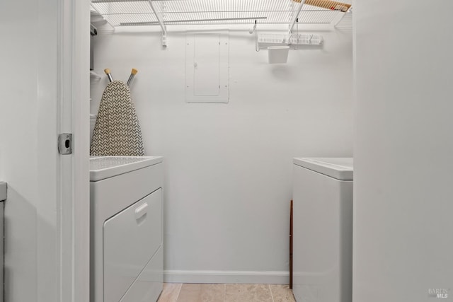 laundry area featuring independent washer and dryer and electric panel