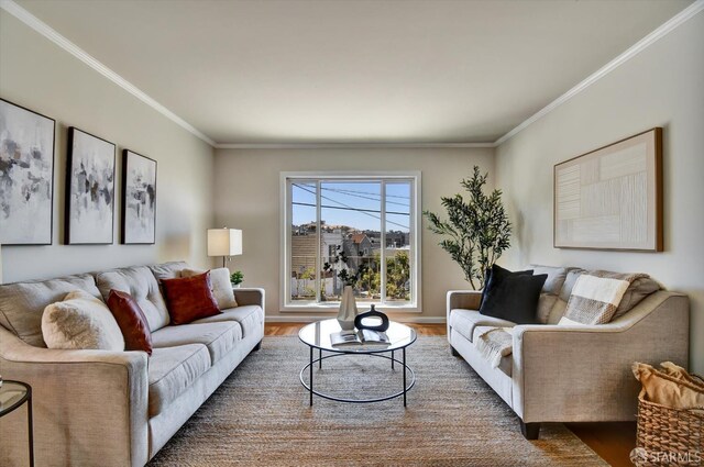 1675 Quint St, San Francisco, CA 94124 - living room featuring ornamental molding and wood finished floors