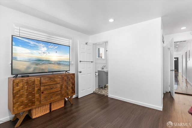 interior space with dark wood-type flooring