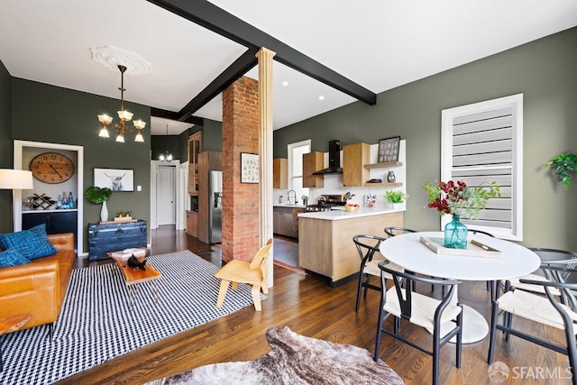 2013-2015 Golden Gate Ave, San Francisco, CA 94115 - dining room featuring beam ceiling, dark wood finished floors, and a chandelier
