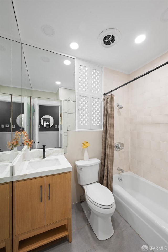 2013-2015 Golden Gate Ave, San Francisco, CA 94115 - bathroom featuring vanity, shower / tub combo, and tile patterned floors