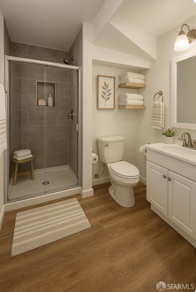 2013-2015 Golden Gate Ave, San Francisco, CA 94115 - bathroom featuring vanity, wood finished floors, and a stall shower