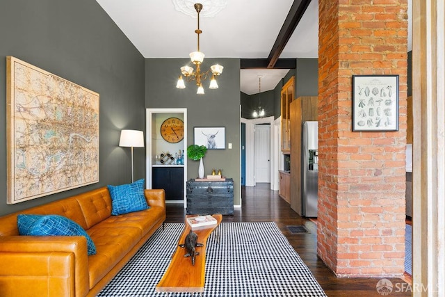 2013-2015 Golden Gate Ave, San Francisco, CA 94115 - living area featuring a chandelier, dark wood-style floors, and beam ceiling