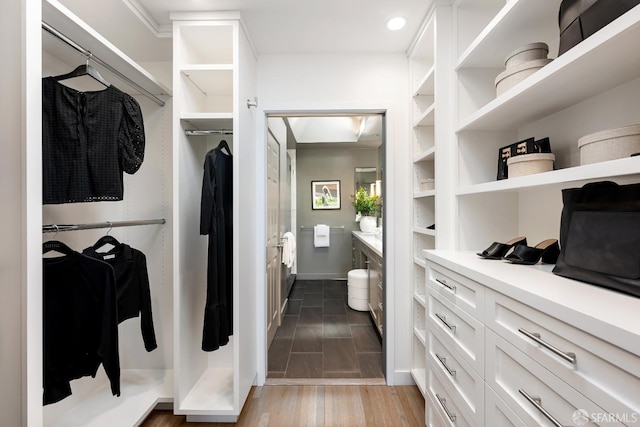 walk in closet featuring wood finished floors