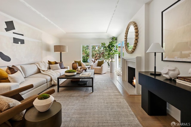 living area with a premium fireplace