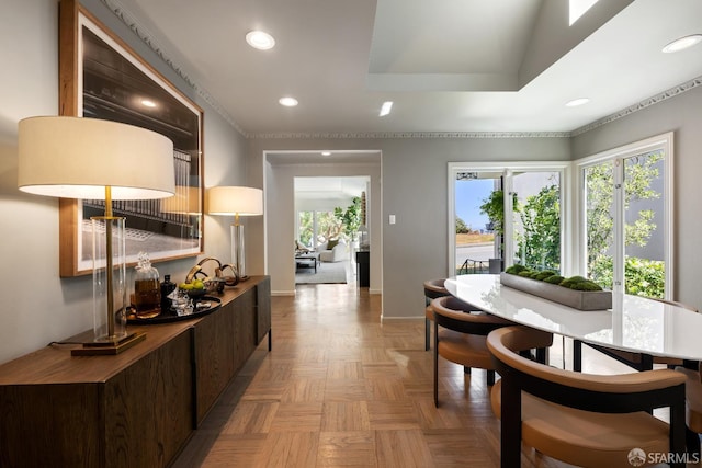 corridor with baseboards and recessed lighting