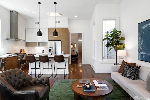259 Sanchez St, San Francisco, CA 94114 - living room with dark wood-style flooring, baseboards, and recessed lighting