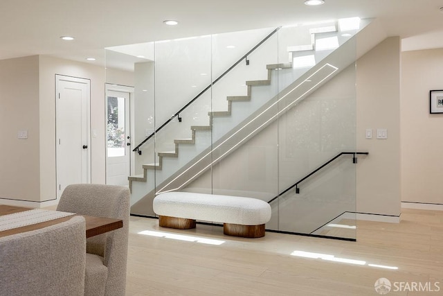 1098 Siler Pl, Berkeley, CA 94705 - stairs featuring wood finished floors, recessed lighting, and baseboards