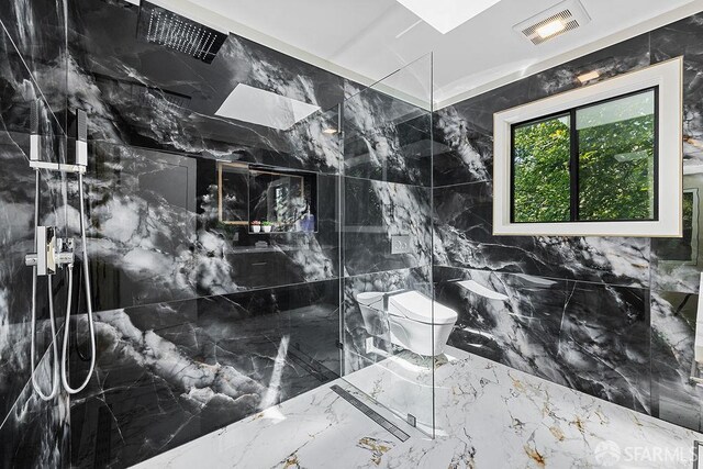 1098 Siler Pl, Berkeley, CA 94705 - bathroom featuring toilet, a marble finish shower, and marble tiled floors