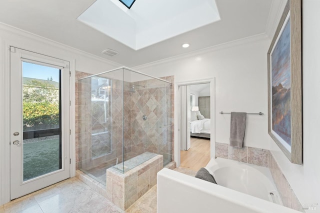 1316 Sulphur Springs Ave, Saint Helena, CA 94574 - full bathroom with a shower stall, connected bathroom, crown molding, and a garden tub