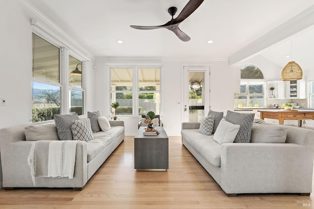 1316 Sulphur Springs Ave, Saint Helena, CA 94574 - living area featuring recessed lighting, ceiling fan, ornamental molding, and light wood finished floors