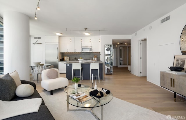 301 Main St Unit 34B, San Francisco, CA 94105 - living room featuring light wood-type flooring and track lighting