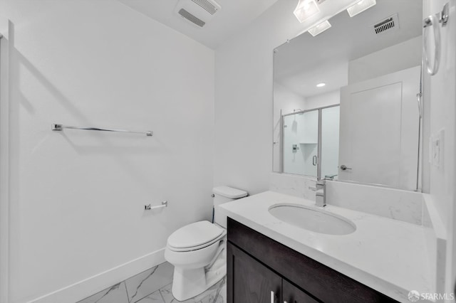 8534 Jetty Way, Newark, CA 94560 - full bathroom featuring vanity, marble finish floors, baseboards, a shower stall, and toilet