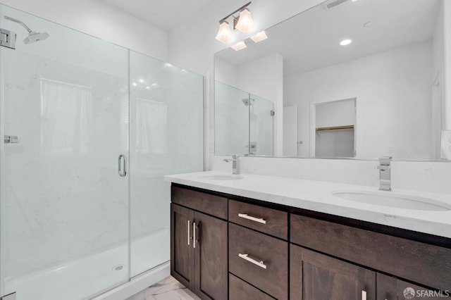 8534 Jetty Way, Newark, CA 94560 - full bathroom with marble finish floors, a marble finish shower, and double vanity