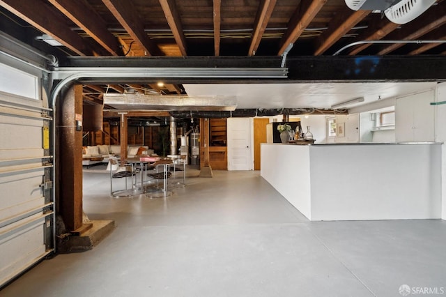 garage featuring water heater