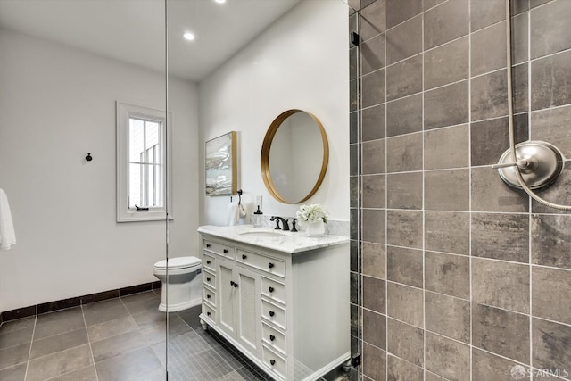 224 Twin Peaks Blvd, San Francisco, CA 94114 - full bath with vanity, recessed lighting, tile patterned flooring, and tiled shower
