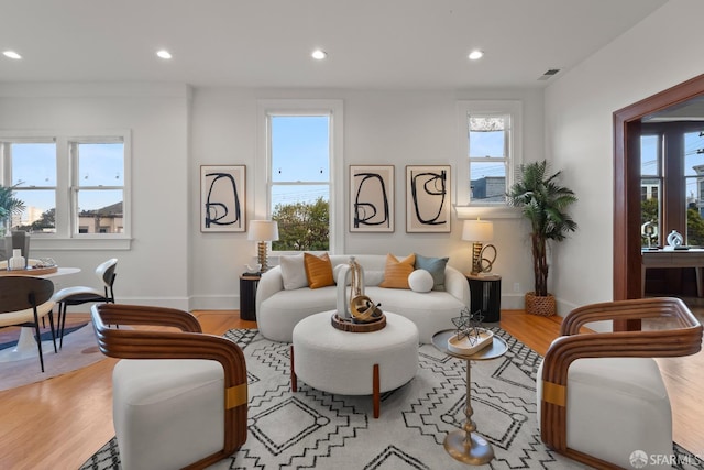 living room with light hardwood / wood-style floors