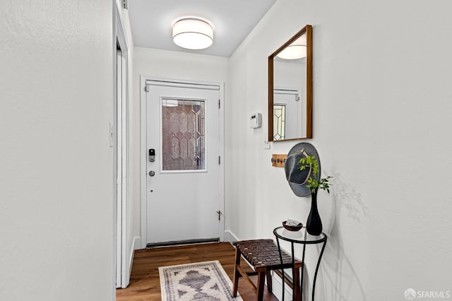 doorway to outside with wood-type flooring