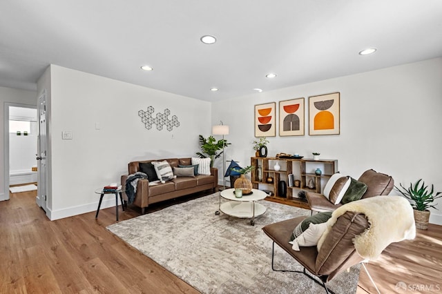 living room with light hardwood / wood-style floors