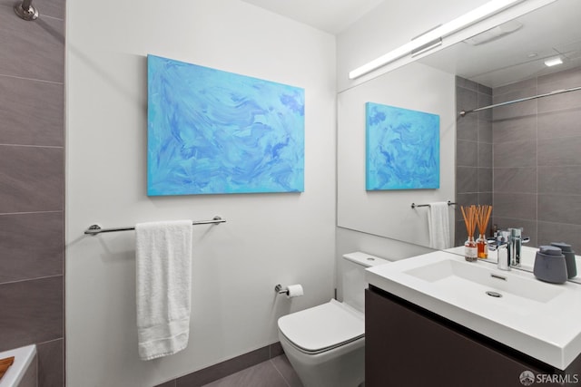 1545 Pine St Unit 1201, San Francisco, CA 94109 - bathroom featuring vanity, tiled shower, tile patterned flooring, and a bath