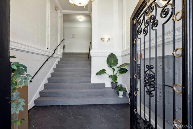 interior space featuring crown molding