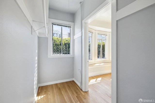 spacious closet with light hardwood / wood-style floors