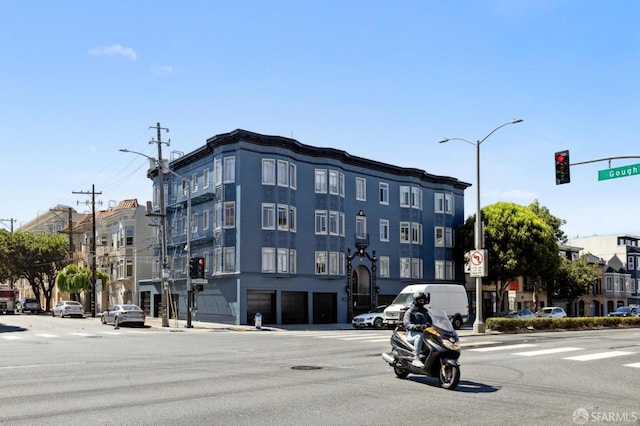 view of building exterior featuring a garage