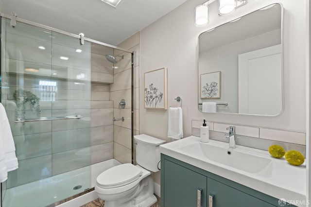 74 Crane St, San Francisco, CA 94124 - bathroom featuring vanity, a stall shower, and toilet